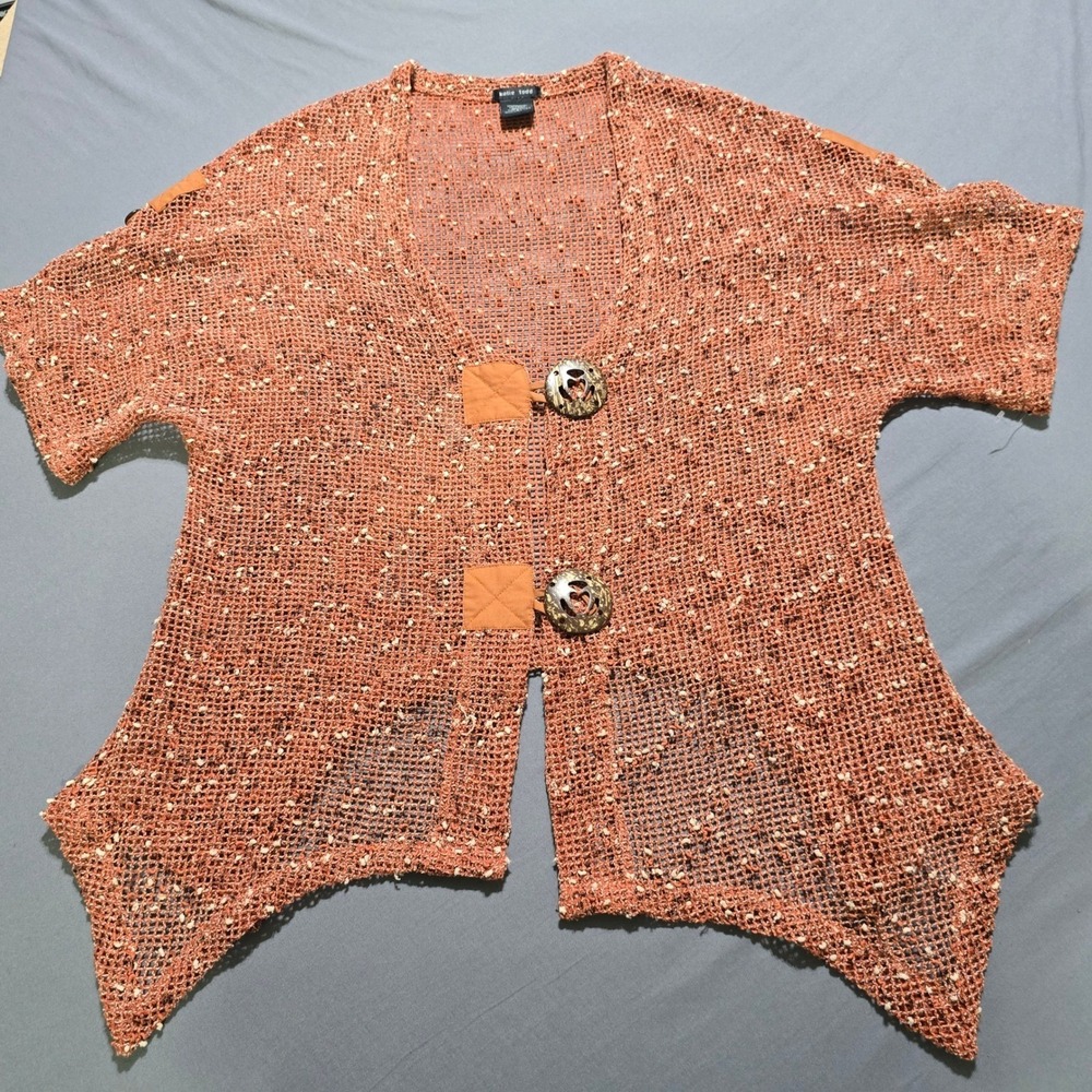 Katie Todd Orange Textured Knit button Front Cardigan  Large Lagenlook Artsy